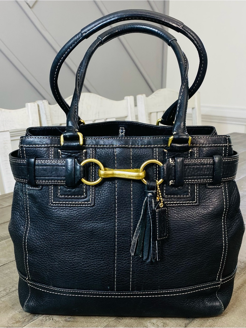Vintage Y2K Coach Hampton Black Pebbled Leather Satchel Bag 10214 - Picture 3 of 11